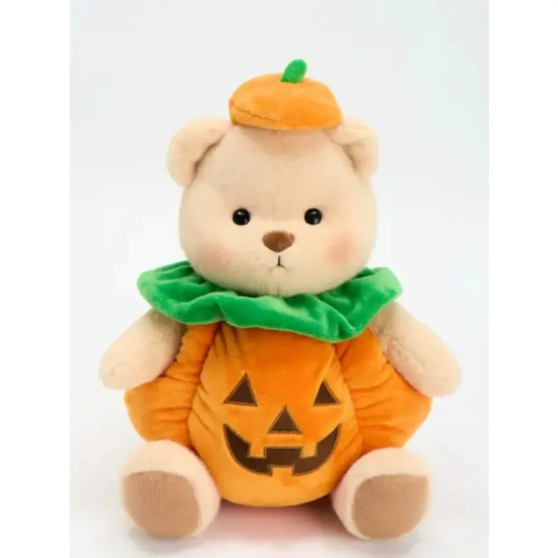 Halloween Pumpkin Theme Spooky Handmade Teddy Bear - Soft Plush Unisex Stuffed Animal, Classic Novelty Stress Relief Gift for Kids