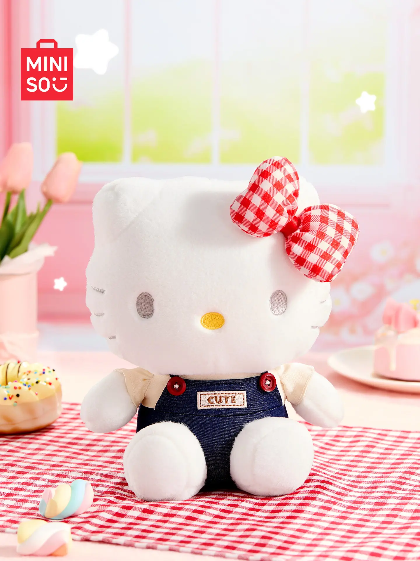 MINISO HK Stuffed Plushie - Soft Polyester Anime Plush Toy, Cute Sitting Cartoon Figure, Ideal Birthday Gift for Kids, Perfect Home Bedroom Companion, Stuffed Plushies Collectible Item