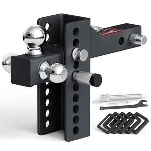 TYT Anti-Rattle Adjustable Trailer Hitch Tri-Ball Mount, Fits 2-inch Receiver, 6-7/8" Rise/Drop, 1-7/8" & 2" &2-5/16" Ball, Heavy Duty Trailer Hitch for Truck(10000lbs GTW)