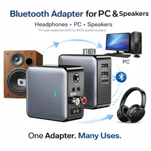 Bluetooth Transmitter and Receiver for PC and Home Audio, Wireless Audio Adapter with AUX and RCA Interfaces, Headphones and Speakers