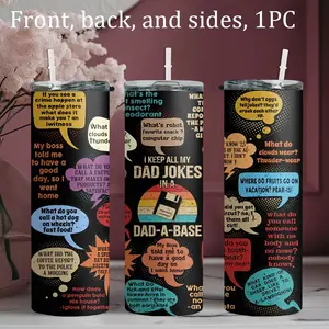 1pc 20oz stainless steel water bottle, printed with DadJokesComicStripStyle design straw cup, Cartoon Vacuum Insulated Tumbler, Portable, suitable for fitness, travel, driving and daily use at home. A gift for family and friends