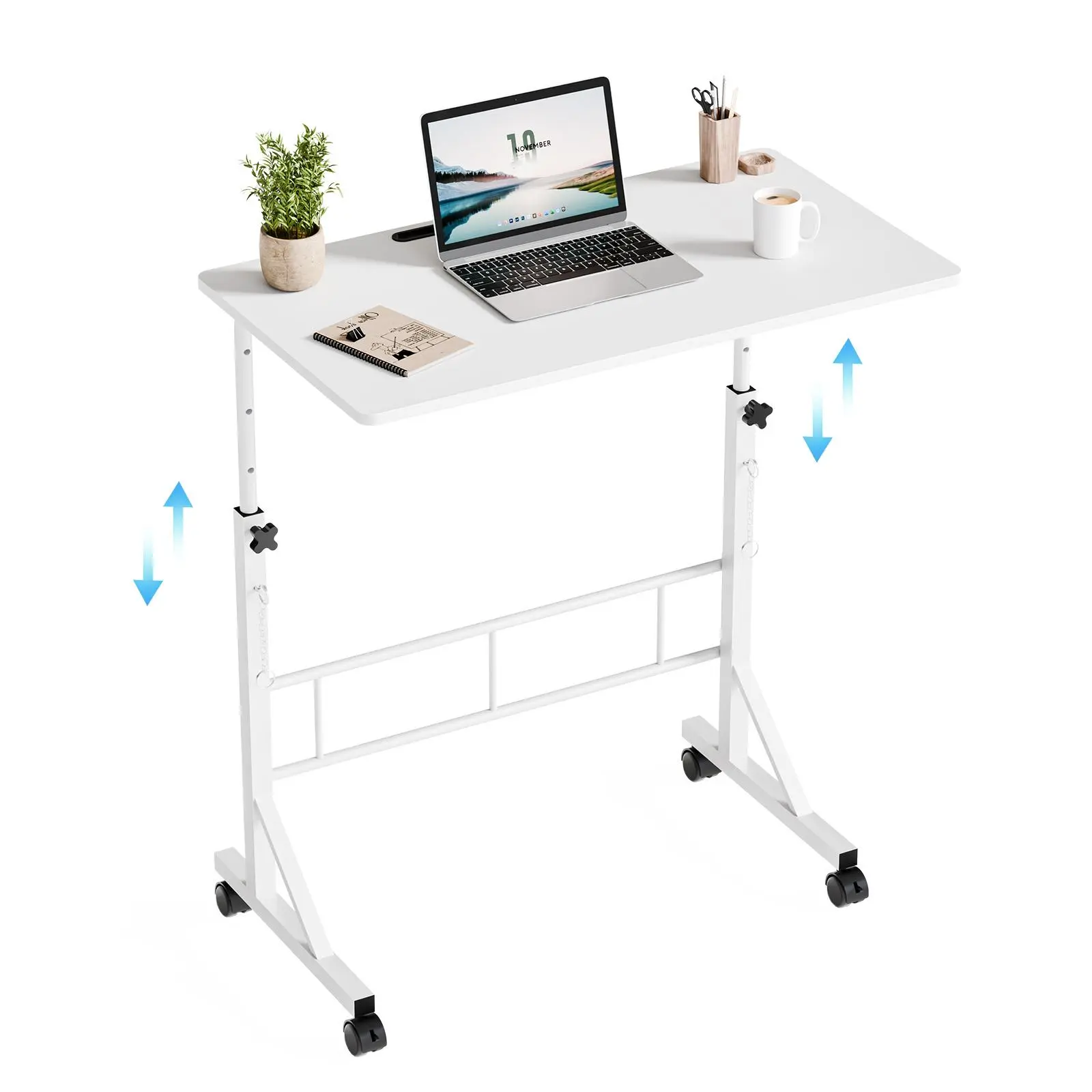 Ergonomic Adjustable Height Mobile Desk for Walking Pad, 31.5" Active Home Office Workstation with Pin-Lock & Locking Wheels, Portable Standing Desk for Treadmill Use