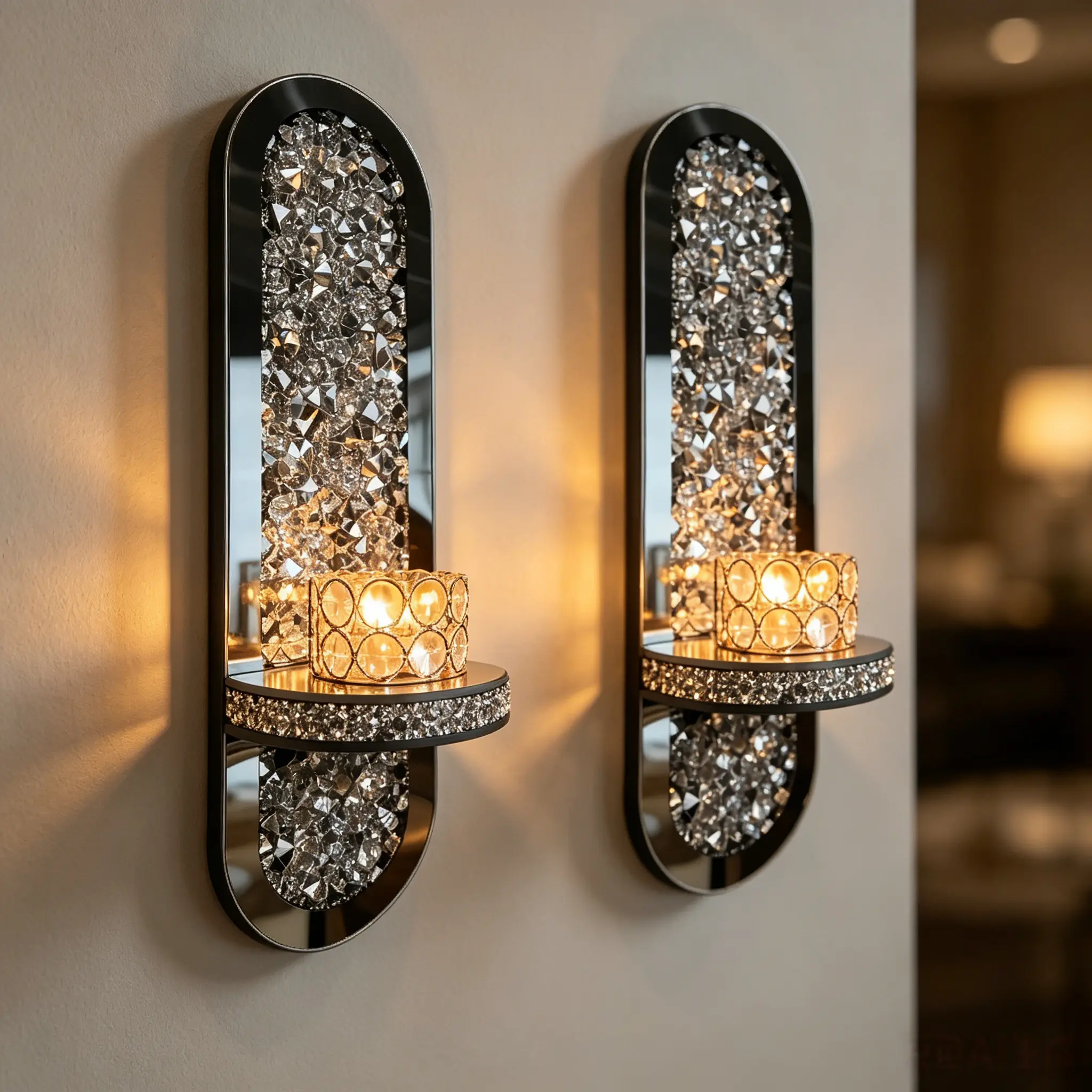 2-Pack Gold Wall-Mount Glass Candle Sconces Set, Modern Luxury Decorative Holders for Flameless Candles, Christmas, Bedroom, Decor for Living Room