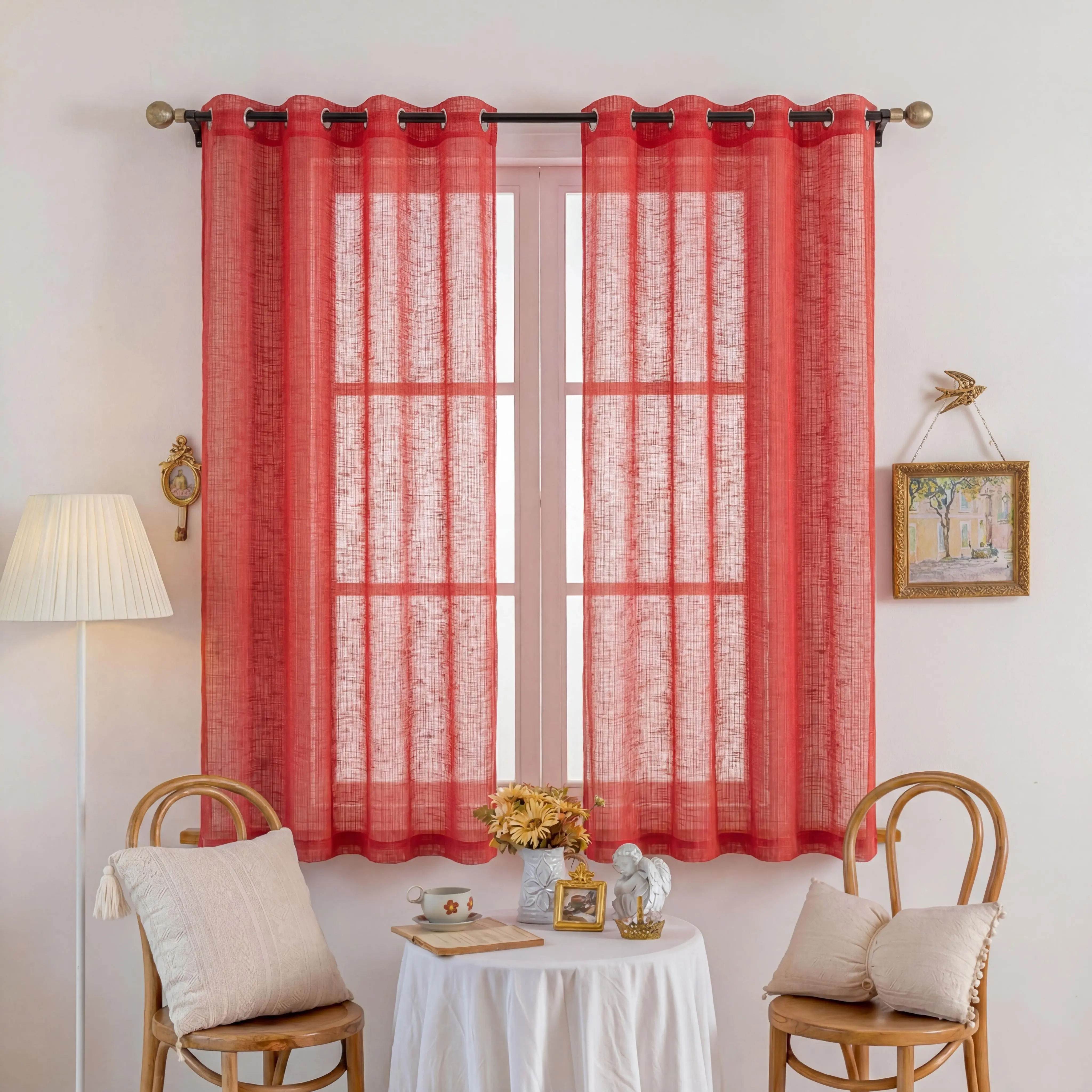 2 Pcs 52x63 in Stretch Wrinkle-Resistant Bamboo Gauze Yarn Grommet Curtains, Classic Soft Light Filtering Window Drapes, Home Decor Curtains for Bedroom L12