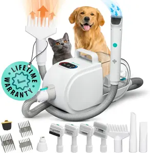 PetCove Professional 7-in-1 Pet Grooming Kit - Low Noise Vacuum, Clippers, Nail Trimmer, Grinder and Brush for Effective Dog Hair Removal and Shedding
