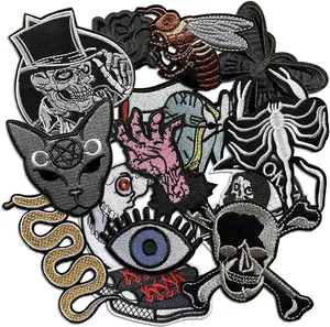 Embroidered Applique Iron On Patches for Clothing, Rock Band Patches for Jackets, Cool Sew Patch for Backpacks, Jeans, Hats, DIY Accessories (Dark2 14 PCS)