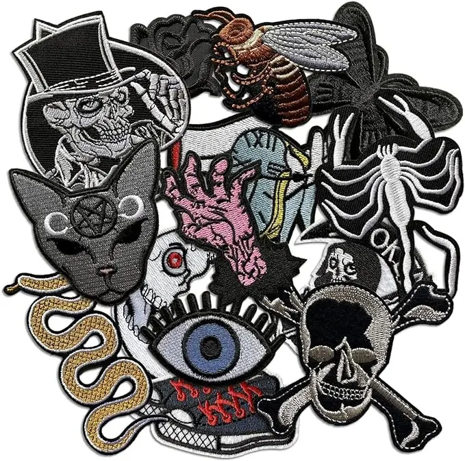 Embroidered Applique Iron On Patches for Clothing, Rock Band Patches for Jackets, Cool Sew Patch for Backpacks, Jeans, Hats, DIY Accessories (Dark2 14 PCS)