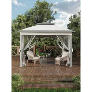 11 x 11 ft Pop Up Gazebo Tent, Easy Setup Outdoor Canopy with Mosquito Netting, Water and UV Resistant Patio Shelter, Heavy Duty Frame, Complete with Ropes, Stakes, Sandbags and Wheeled Storage Bag for Backyard, Garden