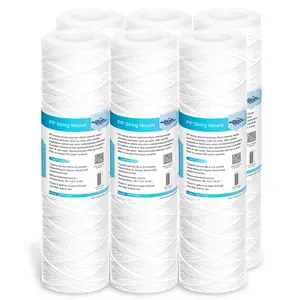 Membrane Solutions 10"x2.5" String Wound Whole House Water Filter Replacement Cartridge Universal Sediment Filters for Well Water - 5 /10 /20 Micron6 Pack