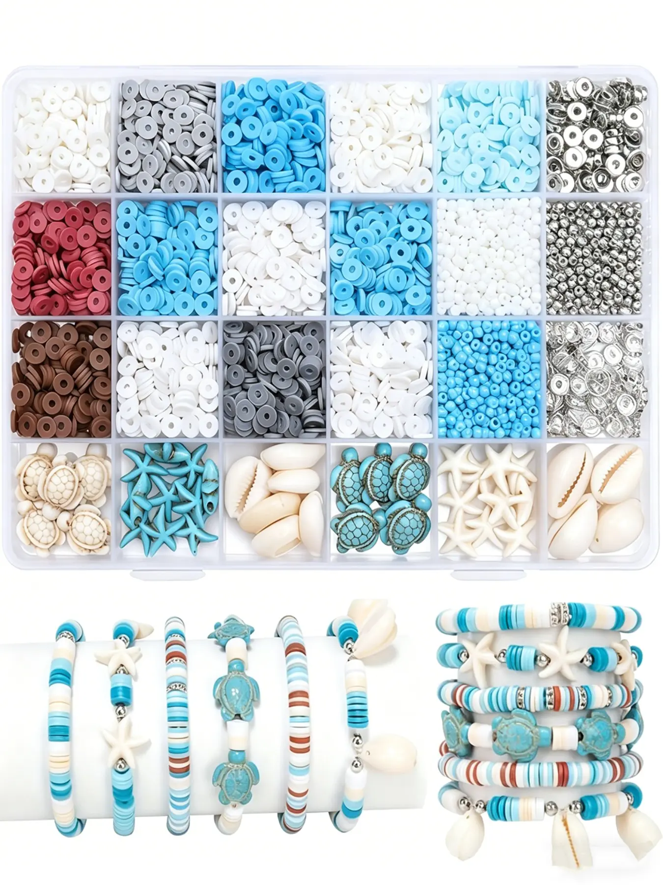 4600pcs Blue Ocean DIY Bead Kit, Acrylic Beads Set, Artificial Sea Star, Turtle, Shell, Friendship Bracelet Necklace Making Supplies, Diy Jewelry Making Beading Accessories