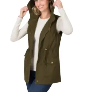 DRAWSTRING WAIST MILITARY HOODIE VEST