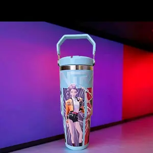 VPR Insulated Tumbler with Handle - 32 oz Stainless Steel Water Bottle with Cartoon Character Design