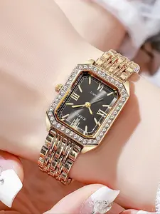 Rectangular Steel Band Women's Watch, Elegant Quartz Watch, Vintage Minimalist Style with Classic Numeric Markers, Perfect for Daily and Formal Wear