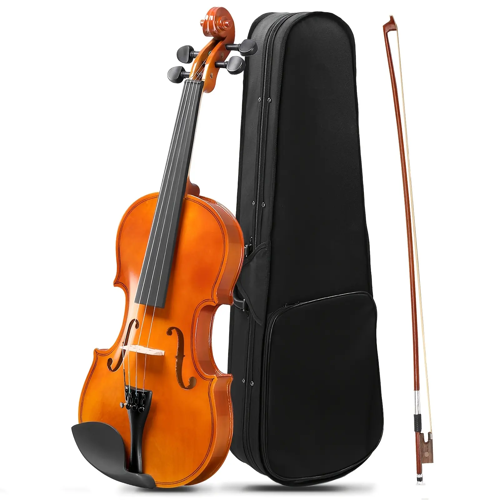 4/4 Beginner's Violin Set with Basswood Neck - Complete Package Including Travel Case, Bow, Extra Strings, Mute, Tuner, Shoulder Rest, Cleaning Cloth for Students