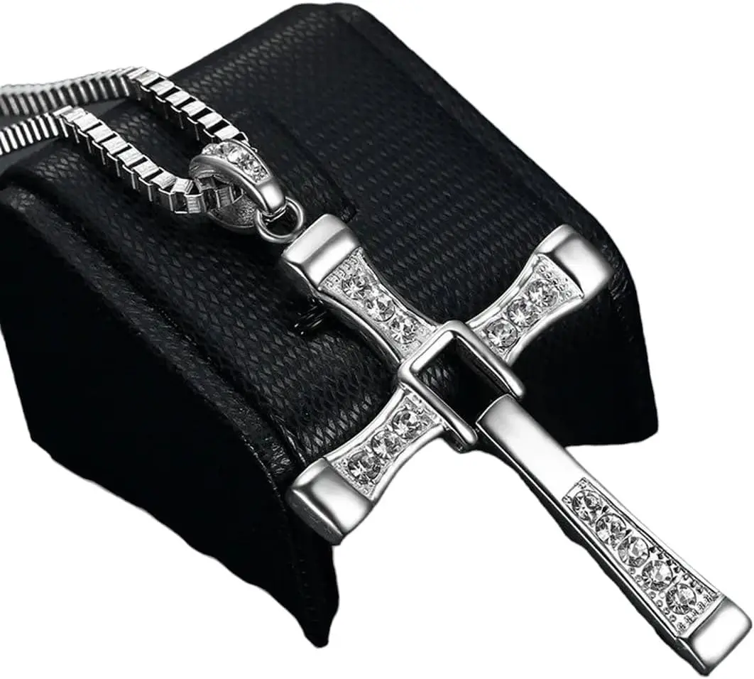 Biker Style Cross Necklaces for Men & Women, Stainless Steel Movie Inspired Toretto Pendant with Glossy Finish and Cross Chain Design