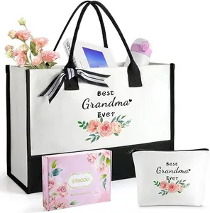 Gifts for Grandma, Grandma Gifts, Monogram Tote Bag for Women, Grandma Birthday Gifts, 60th Birthday Gifts for Women, Personalized Gifts Grandma Bag with Makeup Bag & Inner Pocket, Gift Box and Card