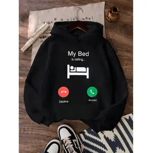 Stylish Women's Casual  Hoodie Featuring Playful My Bed Is Calling Graphic With Cozy Kangaroo Pocket And Drawstring Hood For Fall Winter Comfort
