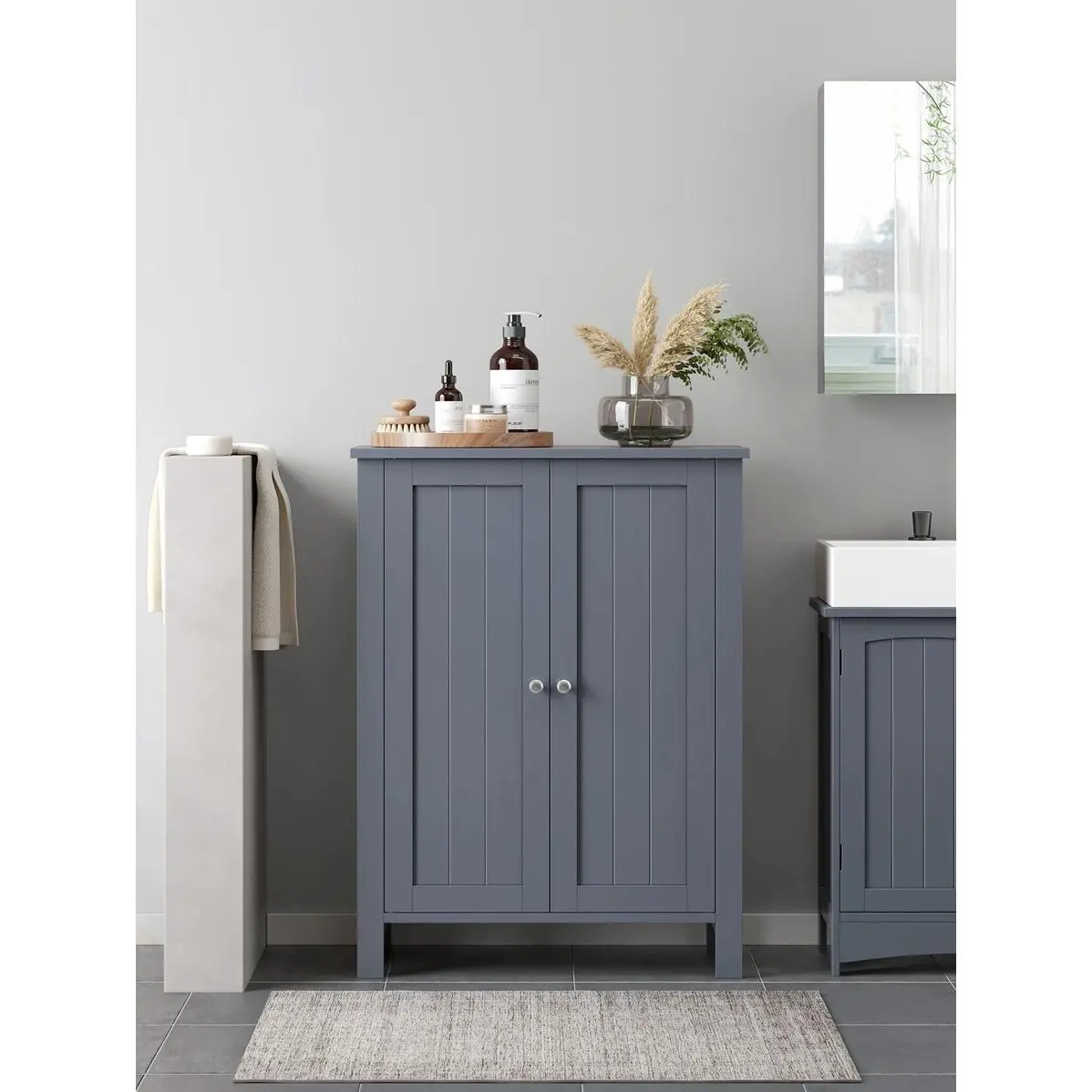 Sturdy Classic Freestanding MDF Indoor Bathroom Floor Cabinet - Beadboard Look Base Unit, 2 Adjustable Shelves, Anti-Tip Installation Kit, Above 25 kg (28.7 lb) Space-Saving Storage, Easy Setup, 11.8"d x 23.6"w x 31.5"h, Assembly Required, No Power Supply