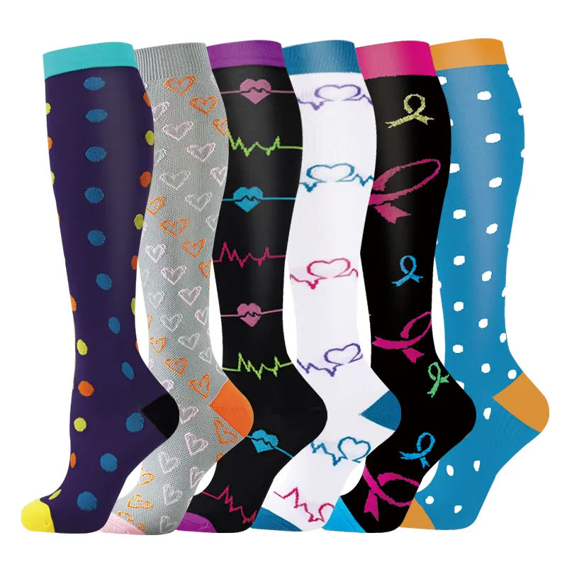 Women's 6-Pack Compression Socks, Moisture-Wicking Athletic Workout Socks with Fun Patterns, 15-20mmHg Graduated Support for Nurses, Running, and Travel, Sports Socks Set