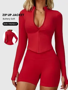 Women's Long Sleeve Sports Yoga Jacket with Zipper, Quick-Dry Fitness Coat, Exercise Jacket, Elastic Fit Design, Ideal for Gym & Running, Casual Wear