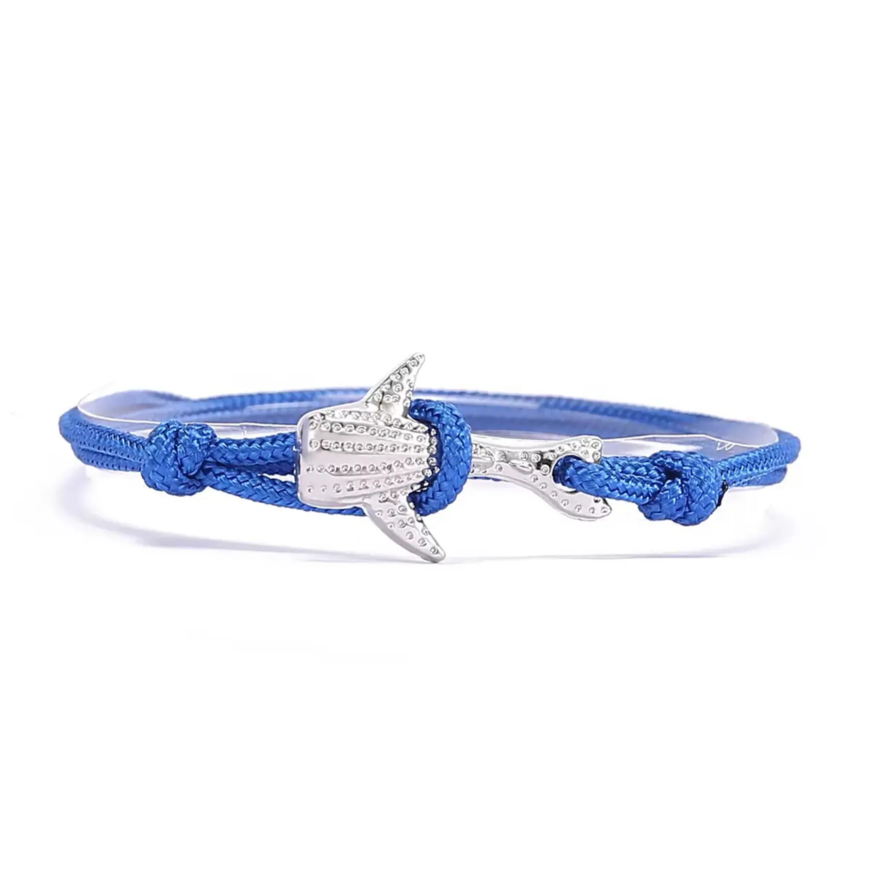 Silver Color Whale Design Adjustable Nylon Rope Wrap Bracelet 15 Inches
