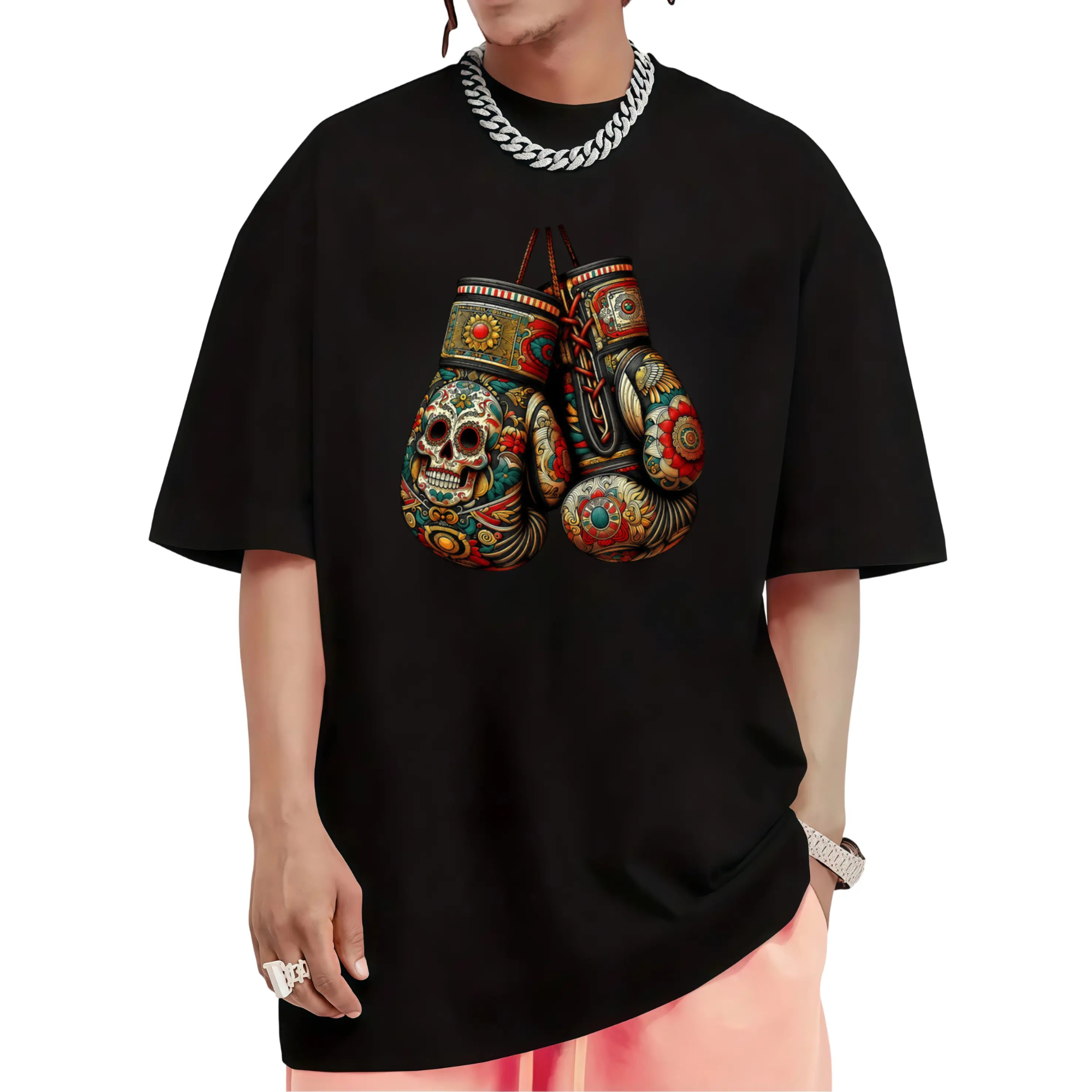 Mexican Vintage Style Boxing, Chicano Clothing, Mexican Clothes, Chicano Style Art Graphic Tee for Men , Gangster Clothes Lowrider Art Menswear T-Shirt