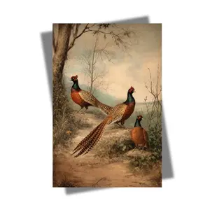 Vintage Pheasant Wall Art Print, Wildlife Hunter Cabin Decor, Fall Rustic Farmhouse Style Poster