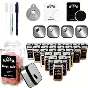 24/12/6 Square Spice Jar Set with Shaker Cup Liner, 120ml Thickened Glass Kitchen Spice Jars, Stainless Steel Twist Lock, Silvery Spice Storage Bo Containers