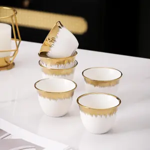 Creative Gold Rim Ceramic Cup Set, 6/ Tea Cup, Shot Glasses & Aviation Cups, Suitable for Tea, Coffee & Drinking, Drinkware, Coffee Cup Saucer, Stylish Drinkware, Ceramic Matcha Set