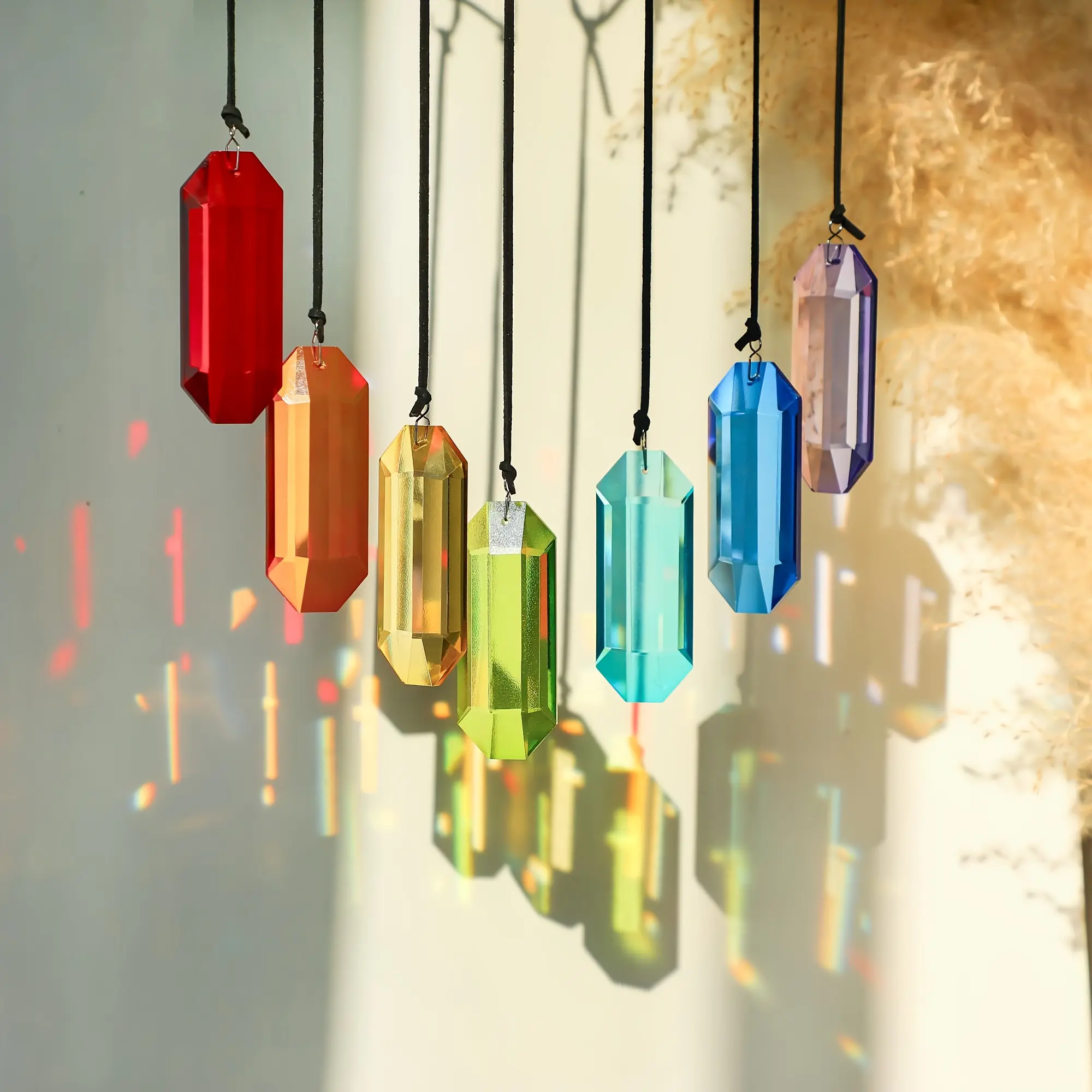 7 Crystal Sun Catcher Prism Set, Indoor Window Hanging Decoration, Rainbow Glass Prism Decor for Home Garden Healing Crystals