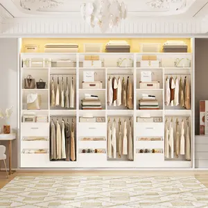 36"-108'' W Freestanding Closet System With Wooden Drawers and Hanging Rods,Modular Walk-in Closet Organizer System Wardrobe Rack with Storage Shelves