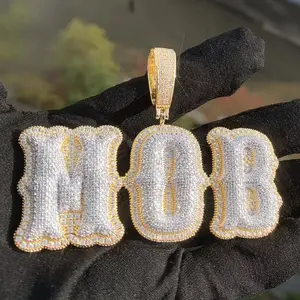 Iced Out Trendy Personalized Bone Design Name Letter Pendant Sparkling 5A Zircon Diamond Pendant Hip Hop Name Custom Jewelry for Men