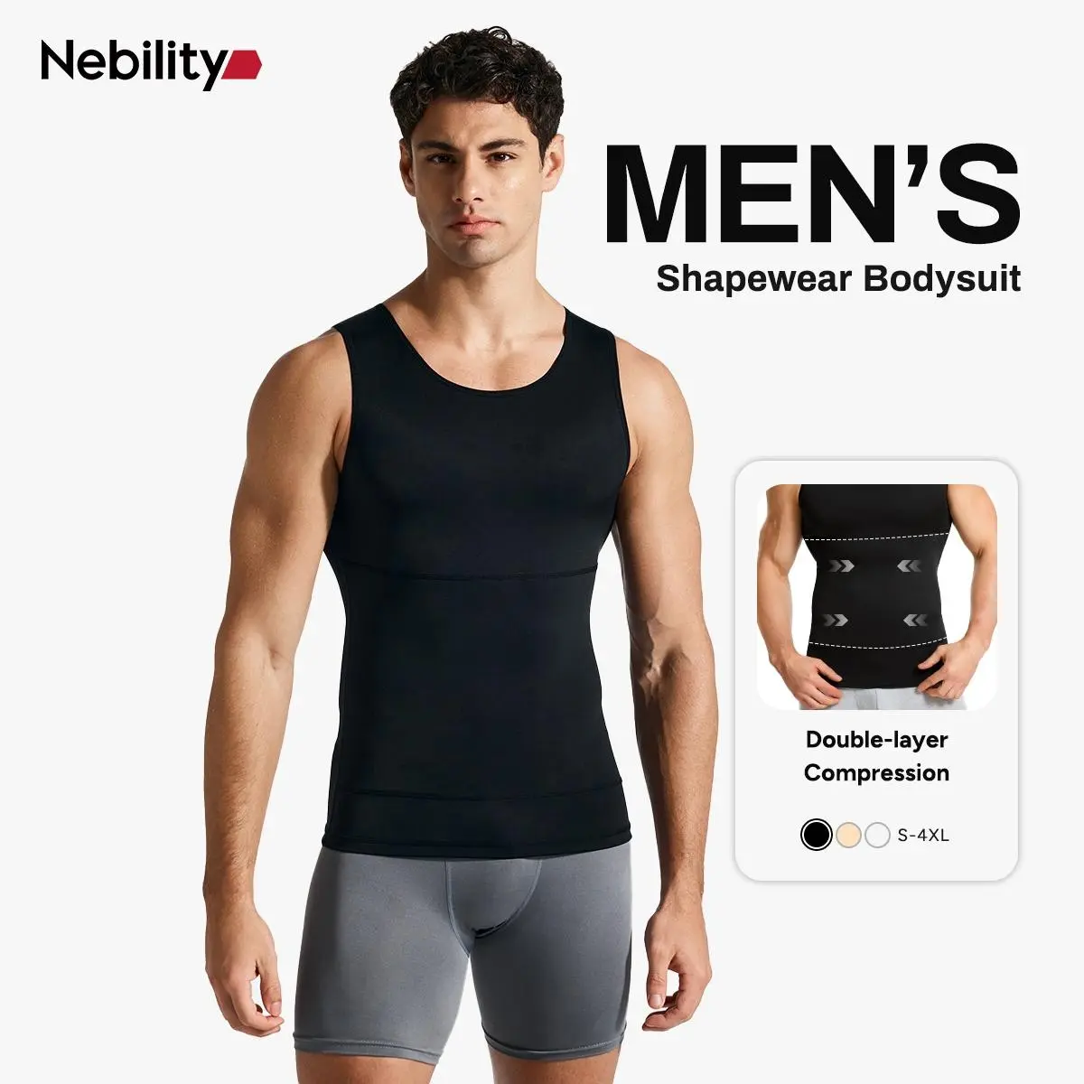【Nebility】 Men’s Silky Soft Compression Shapewear Tank, Slimming Body Shaper Vest with Waist & Chest Support, Stretchy, Odor-Resistant, Breathable Muscle Tank for Daily Comfort, Menswear, Tanktop,fathersdaygift