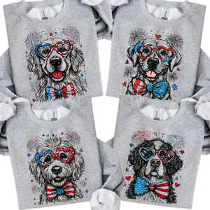 Puppy Love Dog Sweatshirt Showcasing 50 Dog Breeds In 4th Of July Graphic, Sport Grey, Cute Puppy Independence Day Shirt For Dog Lovers, Printed On A Cozy Gildan Unisex Crewneck Pullover For Pet Lovers