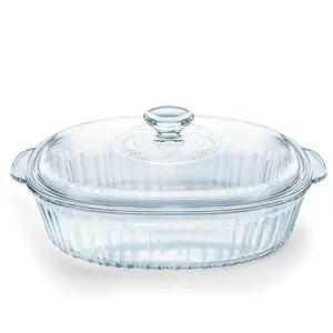 LOVEWE 1800ML Oval Glass Baking Dish with Lid - Borosilicate Heat-Resistant Glass Construction - Oven/Microwave/Refrigerator/Dishwasher Safe - Features Transparent Heat-Resistant Handles