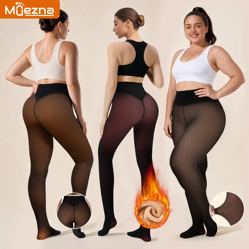 Muezna The Original Magic Fleece Lined Leggings Closed Foot Winter Comfort Fleece Tights Available in Plus Size  One-lined Seamless Style Fashionable Cozy Womenswear Warm Style Fashionable Cozy Womenswear - Basic FallFreshness
