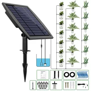 MWE Solar Automatic Drip Irrigation Kit for Pots Plants Garden Home Room Outdoor - 12 Timing Modes, Anti-Siphoning Device