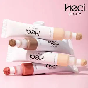 HECI BEAUTY Long Lasting Watery Blush & Contour,Bronzer & Highlighter Set, 3 Counts/set Natural Shimmer Effect Liquid Face Makeup Stick with Sponge Brush Head, Cosmetic