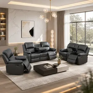 Luxury Multi-Piece Plush Durability Cupholder Sofa Set - Manual Recliner with Hidden Storage, Comfortable Living Room Couch for Home Theater Use, Cupholder Sofa Sets, Durability Sofa Sets