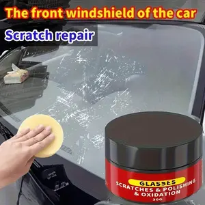 Glass scratch remover - Quick repair scratch paste with cloth - Suitable for cars, mobile phones, cameras, glasses, cabinets, ABS surfaces - No harmful chemicals - Efficient glass and non porous surface repair, windshield restoration, easy to use, hi