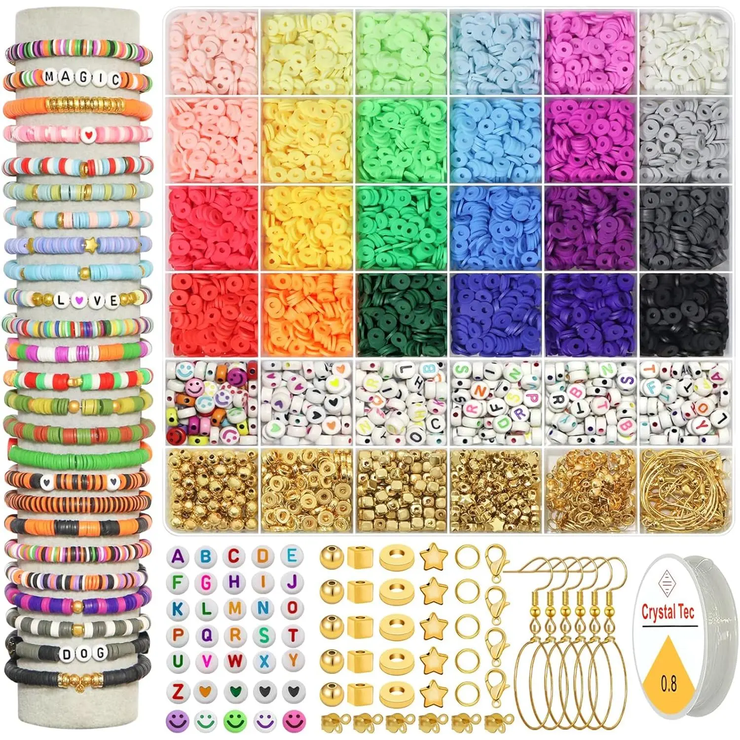 6000+pcs 24Color Polymer Clay Beads Charms Friendship Bracelet Necklace Earring  Making kit, Accessories for Arts Crafts DIY Gifts for Women Girls