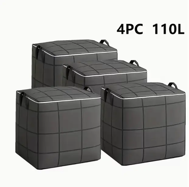 4 Pack Striped Moving Bags, Extra Large Storage Totes with Reinforced Handles for Comforters Clothes, Heavy Duty Zippered Travel Duffle Bags for Dorm Move