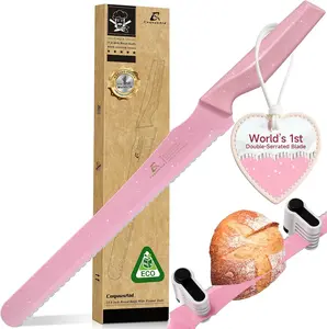 【TikTokShopJumpstart】COQUUSAID Resharpenable Bread Knife for Homemade Bread, 11.6-Inch Multifunction Serrated Knife with 5 Thickness Adjustable Slicing Guide, Stainless Steel Bread Cutter, Razor Sharp for Sourdough, Black Valentines Day Gift