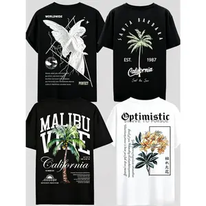 Unisex's Letter & Angel & Palm Tree & Coconut & Floral Print Round Neck Knit Tee, Regular Fit Casual Short Sleeve T-shirt for Summer, Daily Wear Top for Men Women Pattern Retro merch tshirts Rifle Grunge Graphic Album Vintage In Utero jacket quote good, S