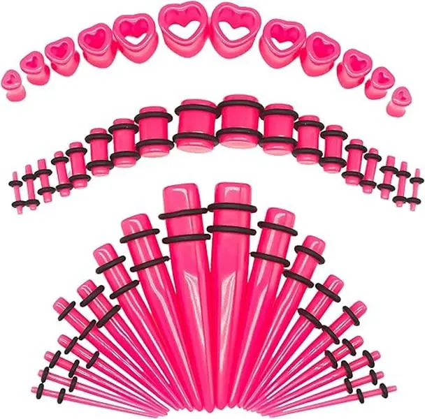 Marsrut 48 PCS Acrylic Body Piercing Ear Kit - 14G-0000G Tapered Plugs, Heart Tunnels for Ear Stretching, Festive Party Gift Supplies, Ear Kits