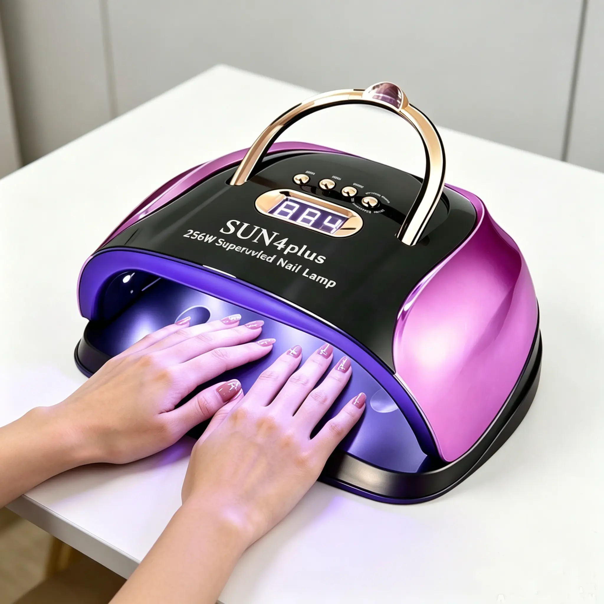 2026 Handle UV Nail Lamp 256W  Fast Curing LED Dryer with 4 Timers Smart Sensor 30 LED Beads, Removable Magnetic Base Ambient light curing gel nail polish, mirrored base, nail art tools and accessories for salons. Diy Manicure Rechargeable Uv Lamp