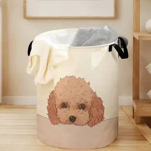 Dog Print Laundry Basket with Handle, Durable Foldable Clothes Storage Bin, Large Capacity Toy Organizer, Home Use Reusable Hamper