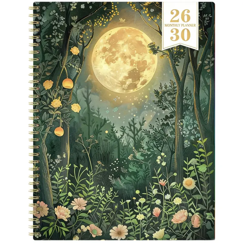 2026-2030 Monthly Planner/Calendar, Doodle Typography Calendar, Spiral Bound Cute Planner, Moonflower Theme Cover Design, Yearly Planning, Monthly Tabs, 60-Month Calendar, 5.5x8.3 inches, 71 Sheets/142 Pages Thick Paper, Elastic Cover