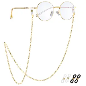 Glasses Chain for Women 14K Gold Plated Brass Eyeglass Chain with Silicone Clasps Classic for Women Eyeglass Chain Sunglasses Strap Holder Reading Glasses Retainer Handmade Around Neck Jewelry Gift Link Chain String Cord Lanyard