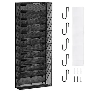 【Summervibes】VEVOR File Wall Rack, One-Piece 12 Pockets Mesh Wall File Holder, Wall Mounted Magazine Mail Paper & Document Storage Folder, Metal Wall File Organizer with Nametag Label, for Office Home & School